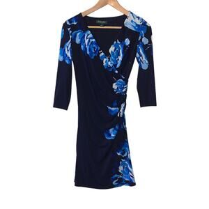 Lauren Ralph Lauren Women's Wrap Dress OP Floral Midi Ruched Lined Stretch